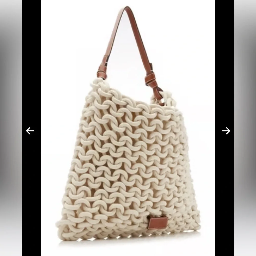 STAUD Corda Cream and Brown Leather-trimmed Rope Bag - Picture 4 of 11